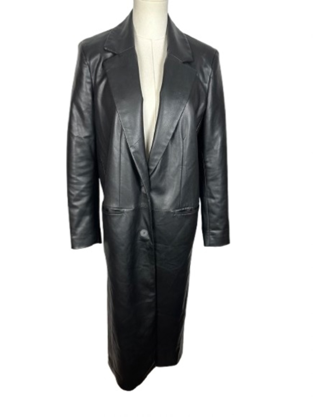 Zara Black Longline Faux Leather Coat Size S